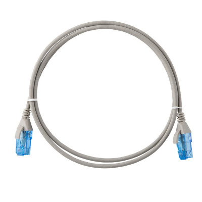 Коммутационный шнур NIKOMAX Slim Line U/UTP 4 пары, Кат.6 (Класс E), 250МГц, 2хRJ45/8P8C, T568B, заливной, с защитой защелки, многожильный, BC (чистая медь), 28AWG (7х0,127мм), LSZH нг(А)-HFLTx, серый, 3м