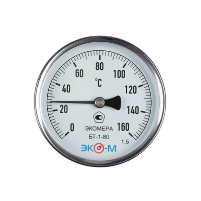 Термометр биметаллический БТ-1-80 160С Дк80 L=60 осевой Экомера