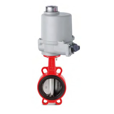 Затвор дисковый поворотный GROSS красный, DN 50 PN 16, корпус чугун, диск хром. чугун, жаростойкий ЭПДМ, эл. привод (380В)