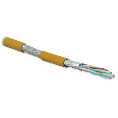 Кабель витая пара Hyperline SFTP4-C6A-S23-IN-LSZH-OR-500 (500 м) каждая пара в фольге, общий экран - медная оплетка, для внутренней прокладки, нг(A)-HF, –20°C – +60°C,