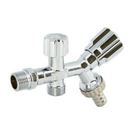 Вентиль двойной Н 1/2" х 1/2" х 3/4" для подключения бачков / смесителей, со штуцером