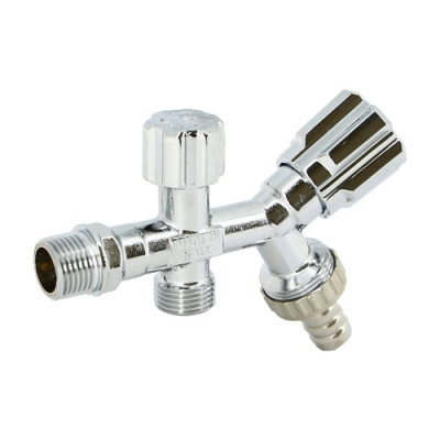 Вентиль двойной Н 1/2" х 1/2" х 3/4" для подключения бачков / смесителей, со штуцером