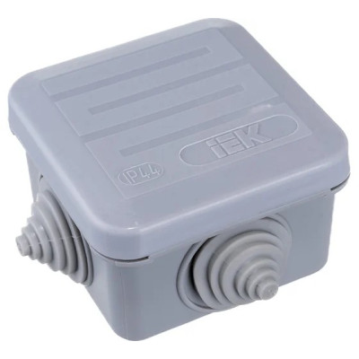 Коробка распаячная IEK КМ41236 для открытой проводки 70х70х40 мм IP44 (RAL7035, 4 гермоввода, защелкивающаяся крышка)