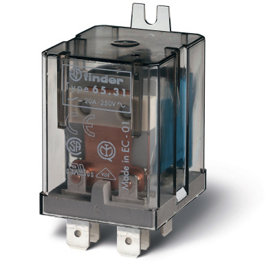 Реле силовое Finder электромеханич. монтаж в наконечники Faston 250 (6.3х0.8мм) 1НО + 1НЗ 20А AgCdO 230В AC RTI без монтаж. фланца