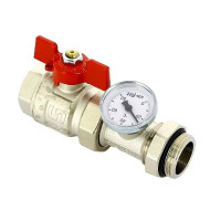 Кран Uni-Fitt НВ 1" с разъёмным соединением и термометром для кол. групп, полнопроходной, бабочка