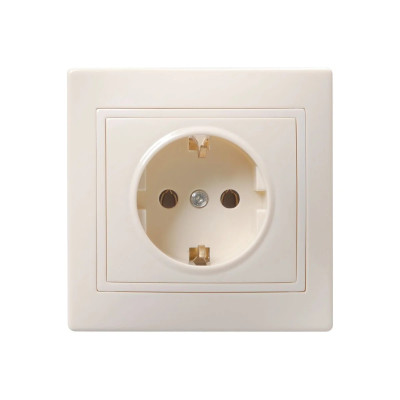 KVARTA Розетка 1-местная с заземлением без защитных шторок 16А кер РС10-3-Км кремовый IEK