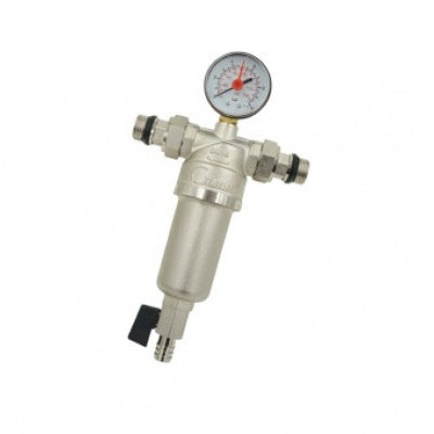 Фильтр промывной TIM 1/2 с манометром (никелированный)