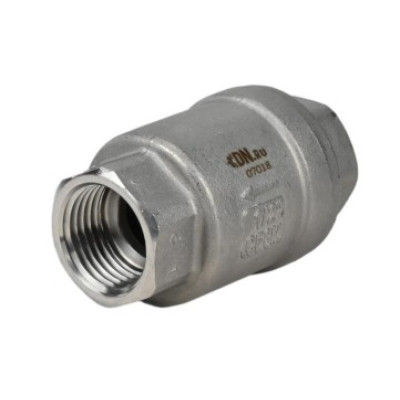 Клапан обратный DN.ru VCS3232P-T 1″ Ду25 Ру16 резьбовой, пружинный, корпус - нержавеющая сталь AISI 316, диск - нержавеющая сталь AISI 316, уплотнение - PTFE
