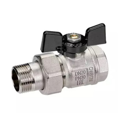 Кран Bugatti шаровой резьб. 1/2", PN50, NEW JERSEY 922, латунь, вн.р. - нар.р. с амер., с бабочкой