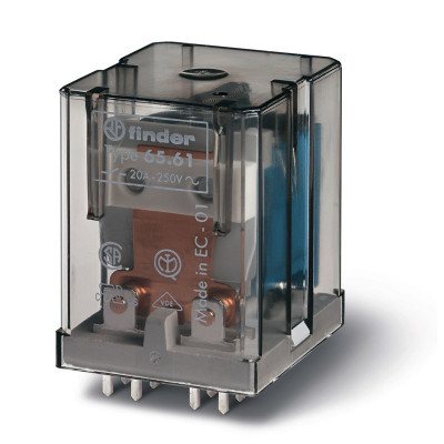 Реле силовое Finder электромеханич. монтаж на печатную плату раздвоенные выводы 1NO + 1NC 20А AgCdO 230В AC RTI