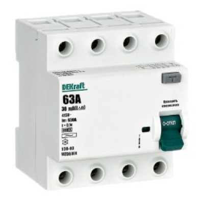 Выключатель дифференциального тока Dekraft УЗО 03-6кА-4P-063А-030-AC