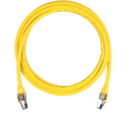 Коммутационный шнур NIKOMAX S/FTP 4 пары, Кат.8 (Класс I), 2000МГц, 2хRJ45/8P8C, T568B, заливной, с защитой защелки, многожильный, BC (чистая медь), 24AWG (7х0,195мм), LSZH нг(А)-HFLTx, желтый, 1м