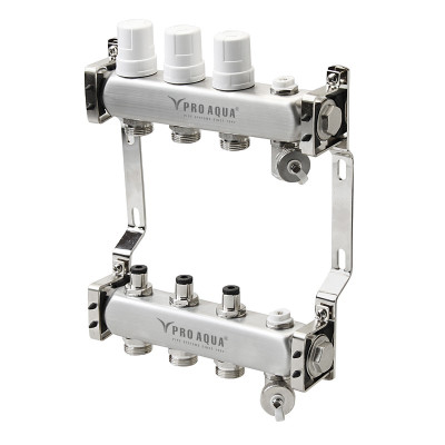 Блок коллекторный с регулировочными клапанами 10 выходов ProAqua, 580 мм, 1 x 3/4