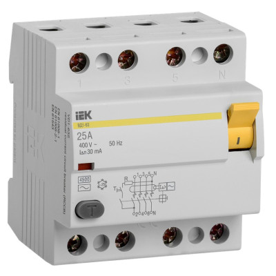 Выключатель дифференциальный (УЗО) IEK ВД1-63 4Р 25А 30мА