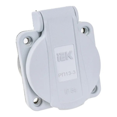 Силовой разъем IEK Magnum 2P+PE 16А IP54 РП13-3 с защ. крышкой с заземлением серый