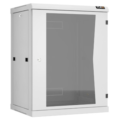 Настенный разборный шкаф TLK 19", 12U, стеклянная дверь, Ш600хВ636хГ450мм, 2 пары монтажных направляющих, серый