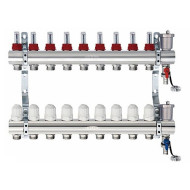 Блок коллекторный Kromwell с термостатическими клапанами и расходомерами 1" 9 выходов 3/4" "евроконус"