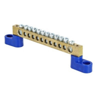 Шина нулевая EKF PROxima N (6х9мм) 12 отверстий латунь 2 синих угловых изолятора