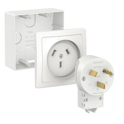 Силовой комплект Systeme Electric BLANCA 32А, 250 В: розетка, вилка, подъемная коробка, белый