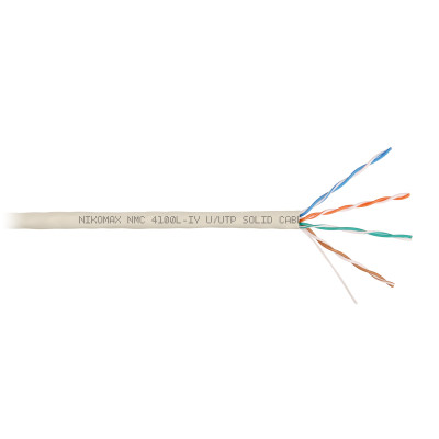 Кабель NIKOMAX U/UTP 4 пары, Кат.5e (Класс D), тест по ISO/IEC, 100МГц, одножильный, BC (чистая медь), 24AWG (0,51мм), поливинилхлорид, внутренний, серый, 305м