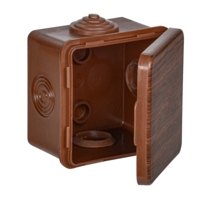 Коробка распаячная КМ для открытой проводки с откидной крышкой 65х65х50мм IP54 4 гермоввода дуб IEK