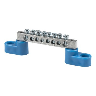 Шина нулевая N EKF (6x9мм) 8 отверстий цинк 2 синих угловых изолятора