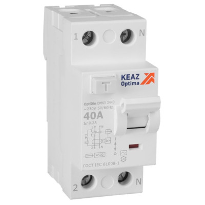 Выключатель дифференциального тока (УЗО) КЭАЗ OptiDin DM63-2440-AC-4,5-УХЛ4 без защиты от сверхтоков 2П 40А 300мА AС 4,5кА