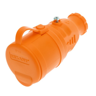 Розетка переносная Rexant влагозащищенная с крышкой с заземлением 16А IP44 каучук оранжевый