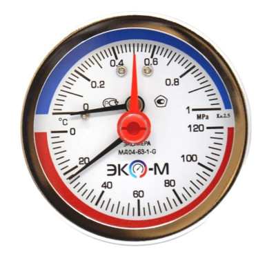 Термоманометр ЭКОМЕРА 120С 1,0МПа Дк63 G1/4"осевой в/к перех G1/2" L=46мм