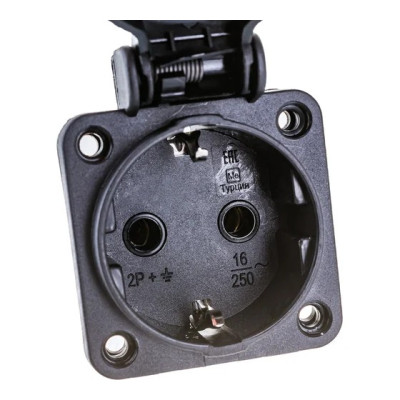 Силовой разъем IEK Magnum 2P+PE 16А IP54 РП14-3 с защитной крышкой с заземлением черный
