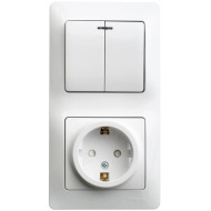 Блок Systeme Electric Glossa розетка с заземлением со шторками + выключатель двухклавишный с подсветкой белый