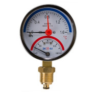 Термоманометр Экомера МД04-63мм 0..1,6МПа 0..120С G1\4 с переходником на G1\2