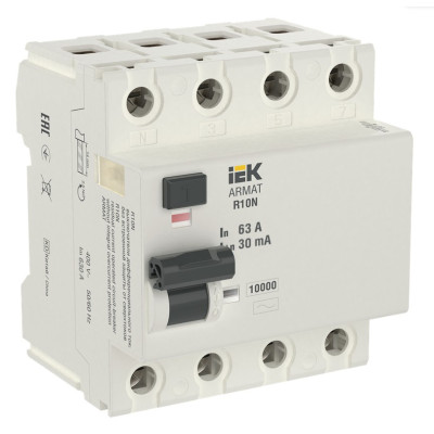 Выключатель дифференциального тока IEK ARMAT R10N 4P 63А 30мА тип AC