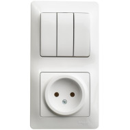 Блок Systeme Electric Glossa розетка + выключатель трехклавишный белый