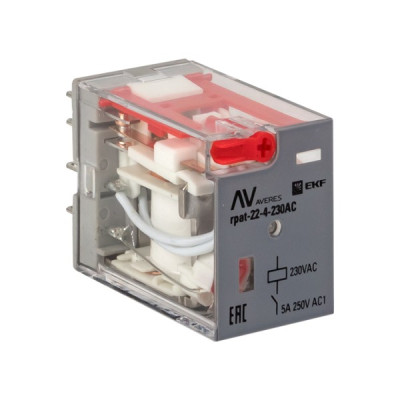 Реле промежуточное EKF Averes RPAt 22/4 5А 230В AC с кнопкой и механической индикацией