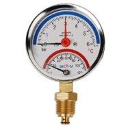 Термоманометр Экомера МД04-63мм 0..6бар 0..120С G1\4 с переходником на G1\2