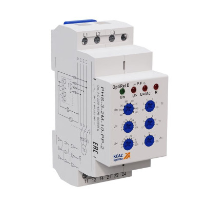 Реле контроля фаз КЭАЗ OptiRel D PHS-3-2M-10-PP-2 универсальное 3Ф 2СО