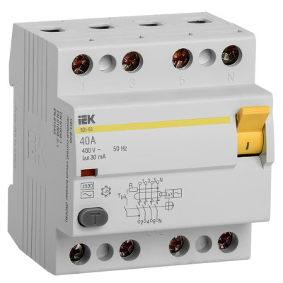 Выключатель дифференциальный (УЗО) IEK ВД1-63 4Р 40А 30мА