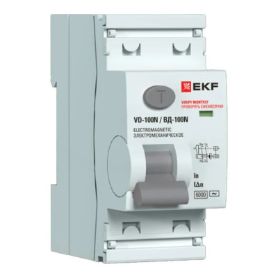 Выключатель дифференциального тока EKF PROXIMA ВД-100N 2P 25А 30мА тип AC эл-мех 6кА