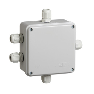 Коробка распаячная КМ41330 для открытой проводки 100х100х50мм IP55 (RAL 7035, гермовводы PG9 5шт) IEK UKO10-100-100-050-K51-55