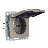 BRITE Розетка 1-местная с заземлением с защитными шторками и крышкой 16А IP44 РСбш10-3-44-БрШ шампань IEK