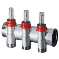 Запорный коллектор FAR 1" 3 отвода М24х19 с расходомерами