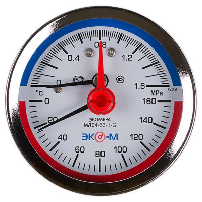 Термоманометр ЭКОМЕРА 120С 1,6МПа Дк80 G1/4"осевой в/к перех G1/2" L=46мм