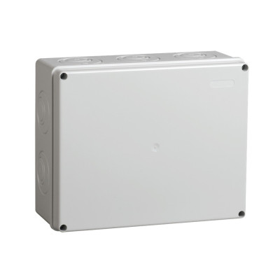 Коробка распаячная КМ41342 для открытой проводки 240х195х90 мм IP55 (RAL7035, монтажная плата, кабельные вводы 5 шт) IEK UKO10-240-195-090-K52-55