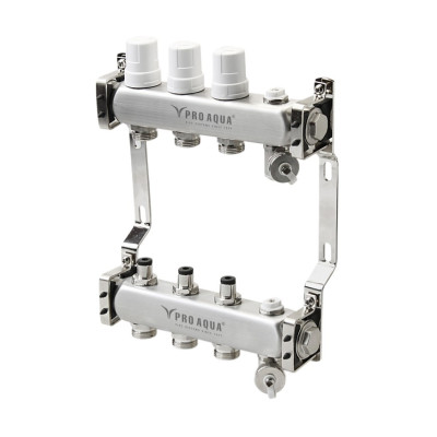 Блок коллекторный Pro Aqua с регулировочными клапанами 9 выходов, 530 мм, 1 x 3/4