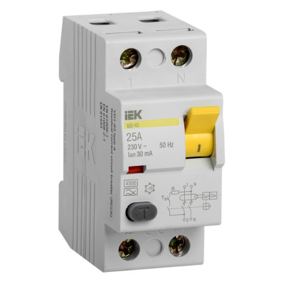 Выключатель дифференциальный (УЗО) IEK ВД1-63 2Р 25А 30мА тип А