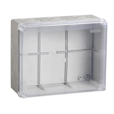 Коробка распаячная КМ41276 для открытой проводки 240х195х90 мм IP55 (RAL7035, прозрачная крышка, кабельные вводы 5 шт) IEK UKO10-240-195-090-K51-55