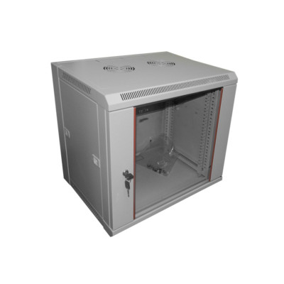 Шкаф настенный 9U Netko серия WM (570х600х500), передняя дверь стекло, разборный, серый