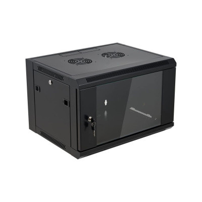 Шкаф настенный 9U Netko серия WMA (Wall Maestro) (600х600х500), передняя дверь стекло, разборный, черный "А"