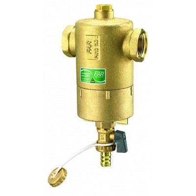 Грязеуловитель FAR 1 1/2" с магнитом, сливным краном, верхним отверстием 1/2"